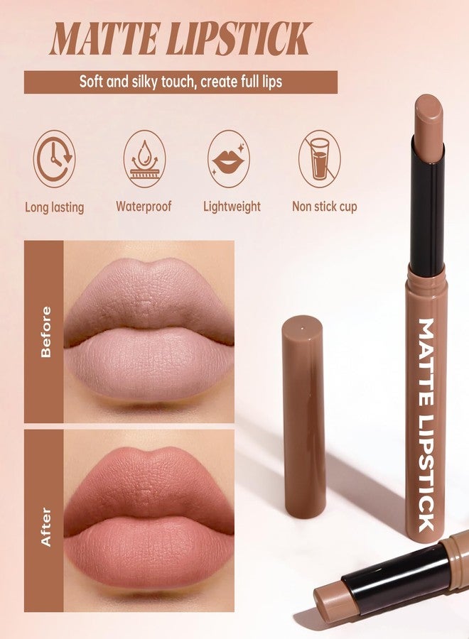 Noerrors 2PCS Gradient Lip Liner and Lipstick Lip Combo Set for Women, Brown Plumping Lip Liner Pencil & Nude Matte Lip Balm, Waterproof Long-Lasting Smudge-Proof Velvet Lip Makeup Kit for beginner - Image 4